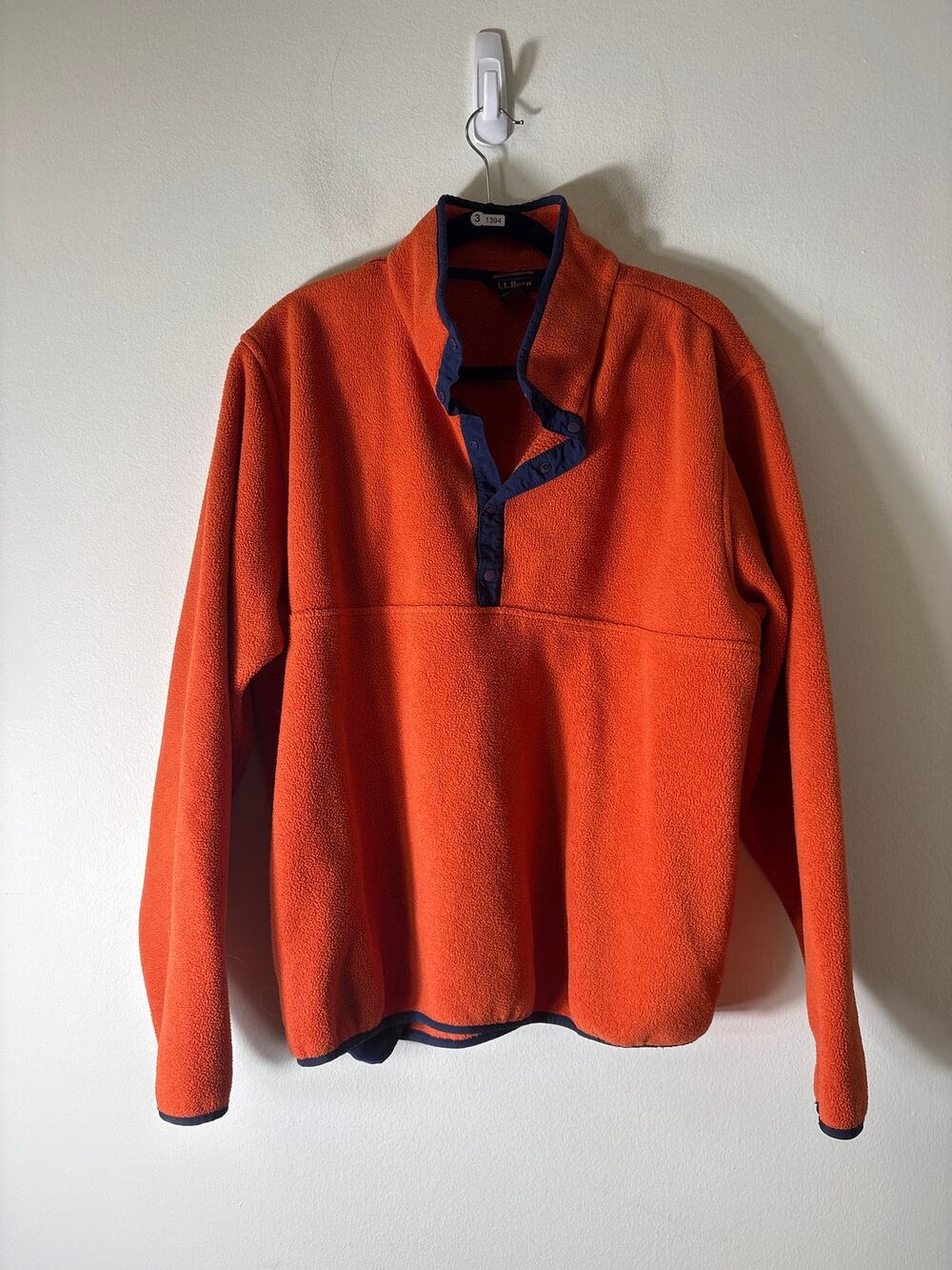 LL Bean Orange with Navy Trim Fleece Pullover Sz XL